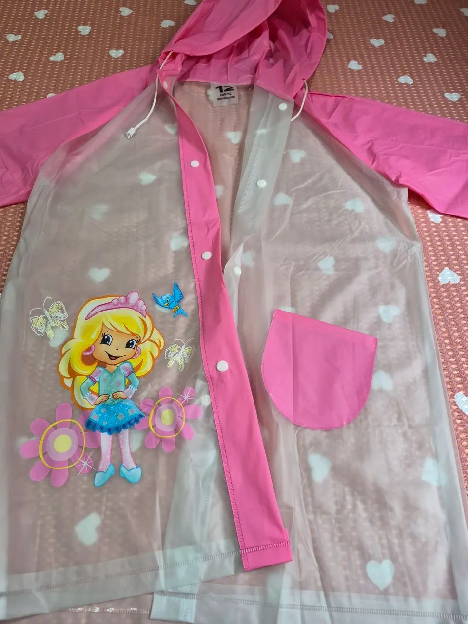 Capa de Chuva Infantil Rosa com Capuz - Tam 12  - Foto 2