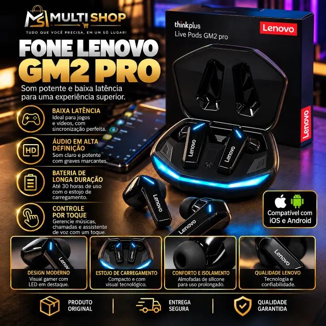 Fone Bluetooth Lenovo GM2 Pro - Foto 5