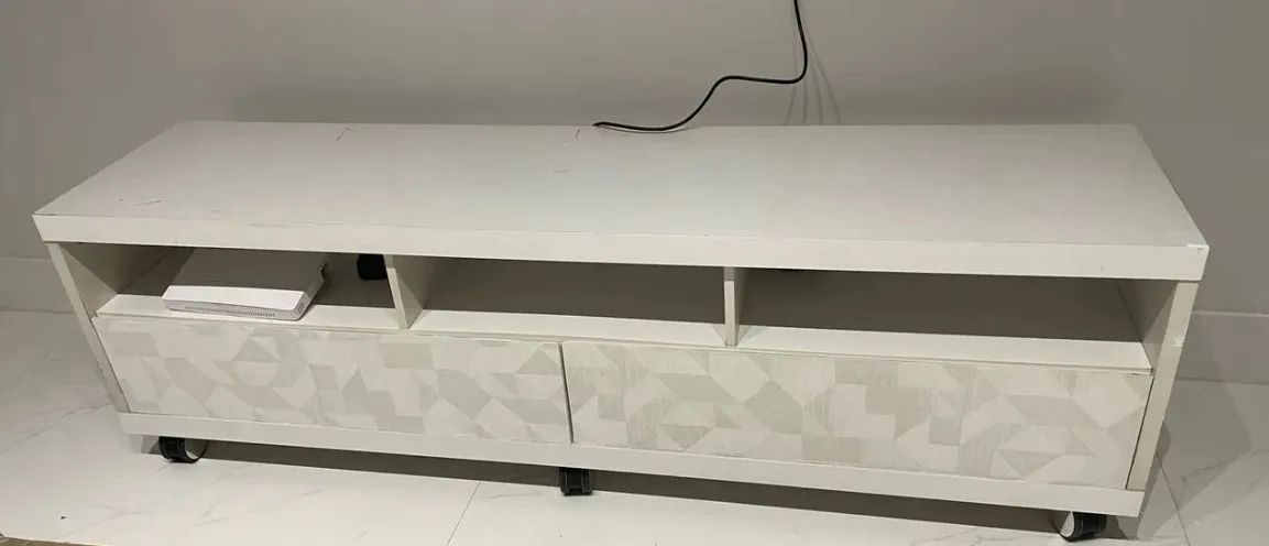 rack branco 2 gavetas madeira