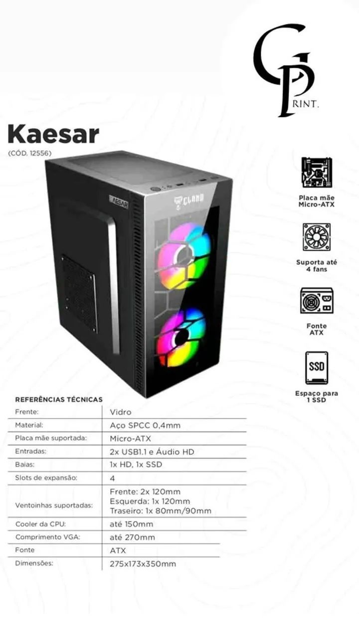  GABINETE GAMER KAESAR | VIDRO - CLANM  PROMOÇÃO 