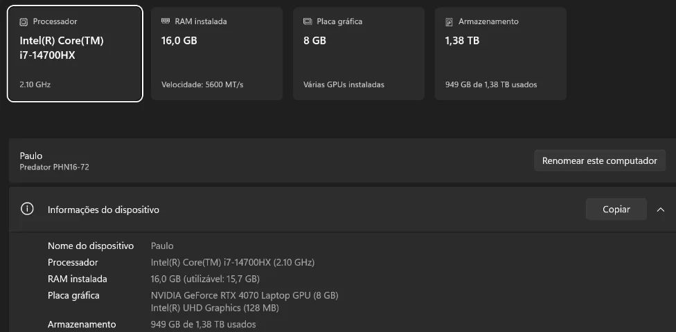 Notebook Acer Predator Helios Neo 16 com RTX 4070 - Foto 3