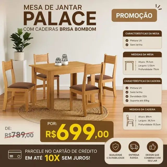 Mesa de jantar lais isis com 4 cadeiras 