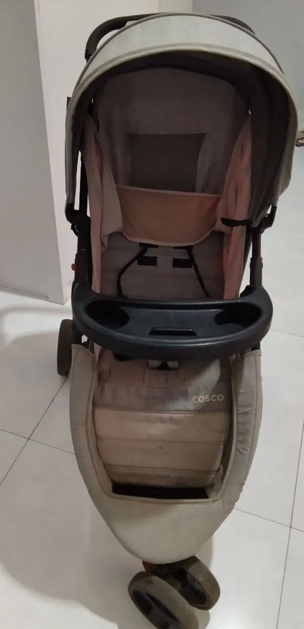 Kit Carrinho de Bebê + Bebê Conforto Cosco Reverse (Rosa/Cinza) - Ótimo Estado - Foto 2