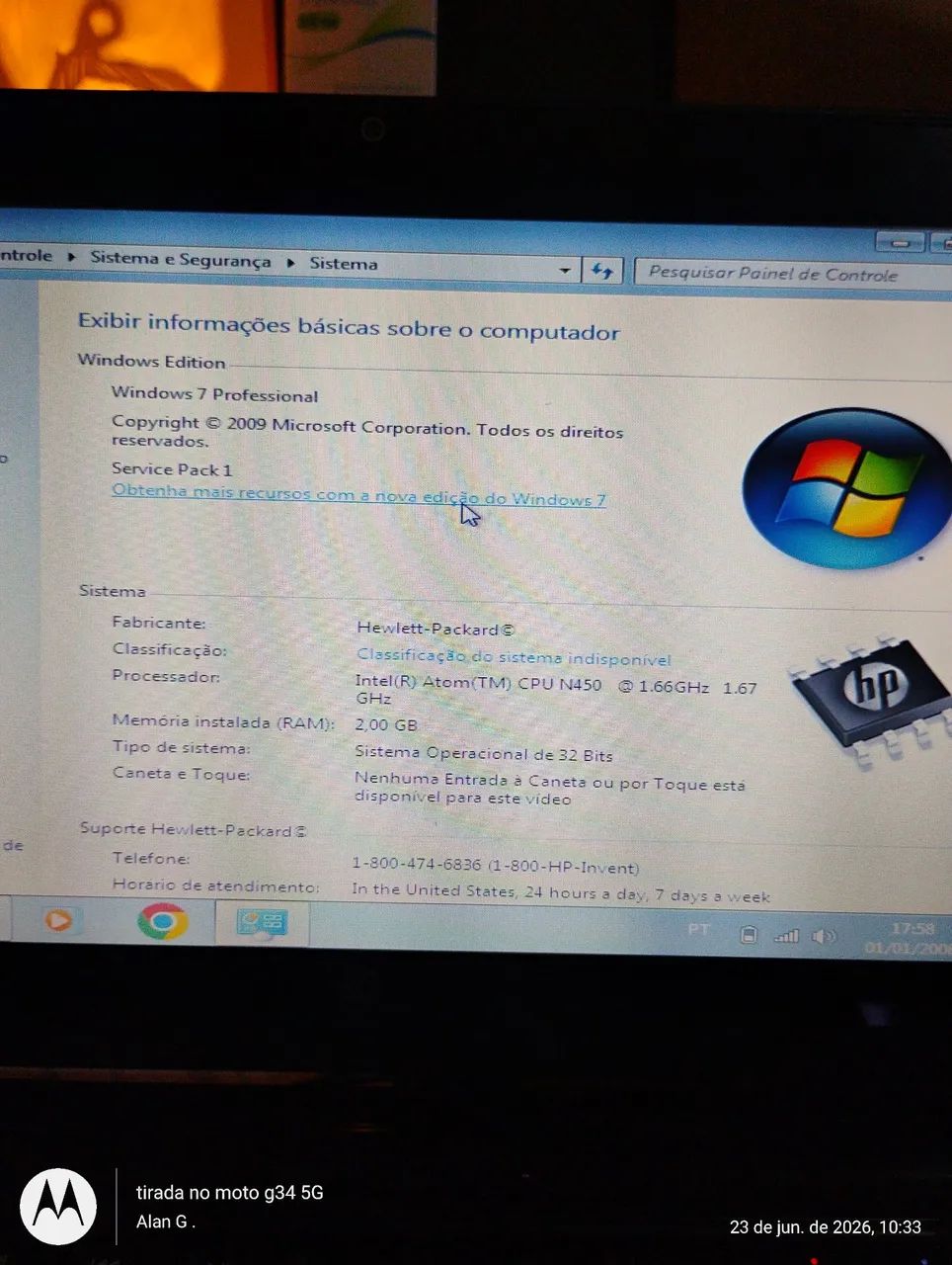 Netbook Hp mini atom   funcionando com detalhes ( ler anúncio)  - Foto 3