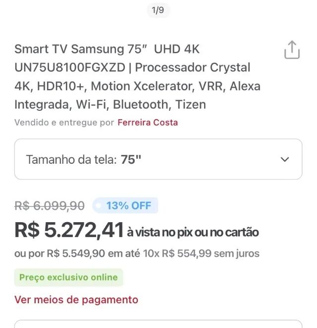 TV SAMSUNG CRISTAL UHD 75 polegadas (na caixa, nunca usada) - Foto 3