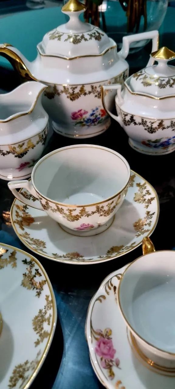 xícaras de café e chá jogo de porcelana floral filetes ouro - Foto 6
