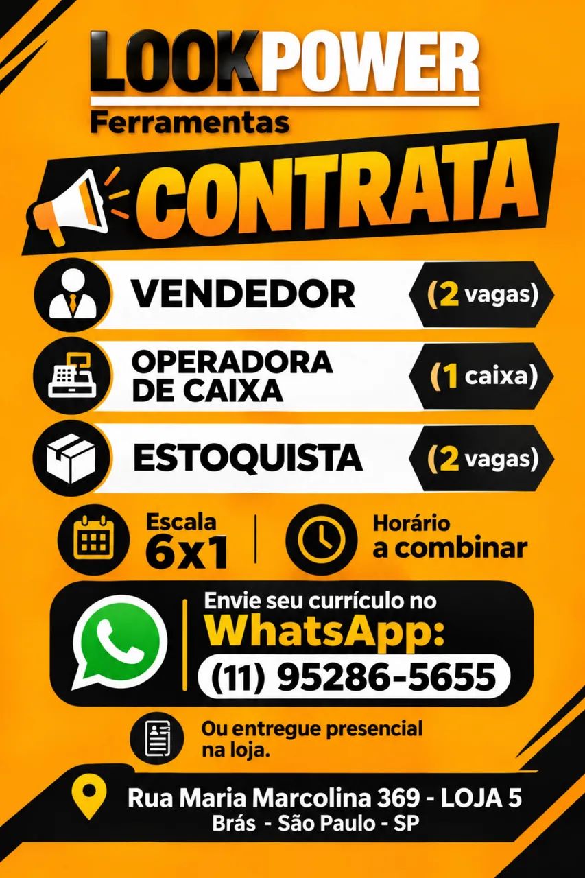 Vagas de Emprego - Vendedor, Caixa e Estoquista - Brás SP