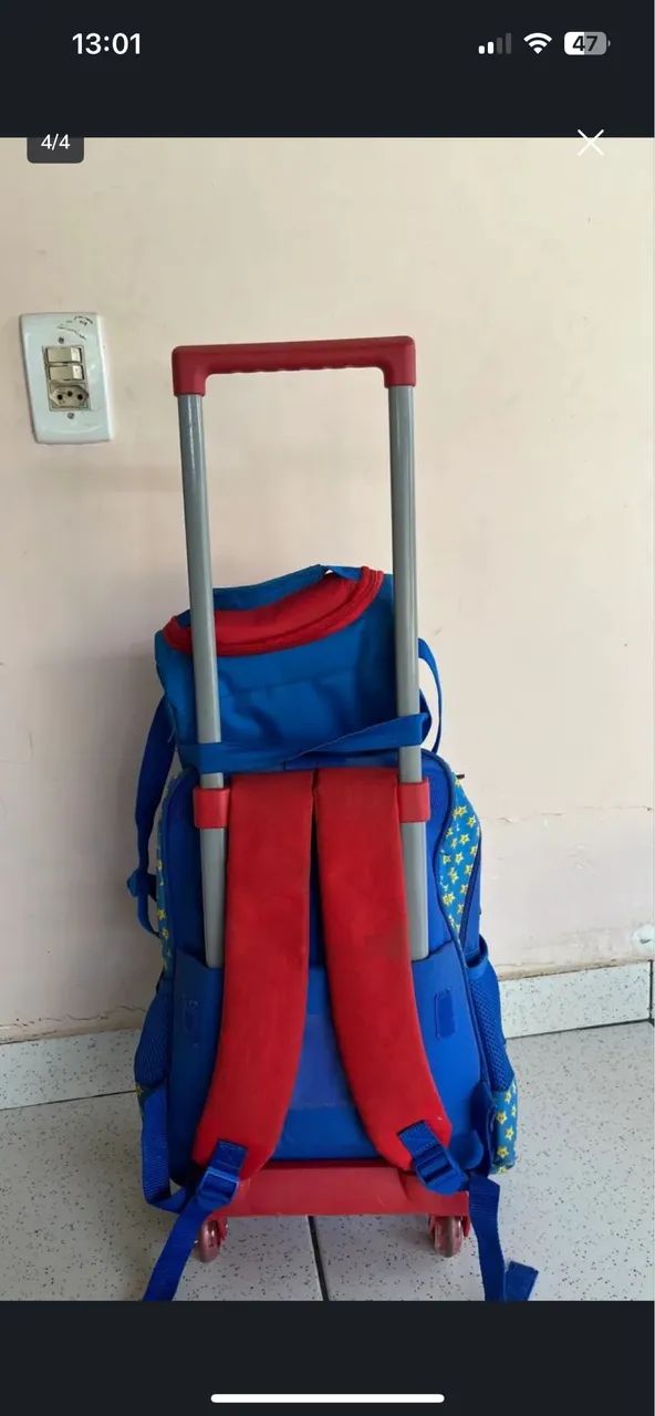 Mochila escolar de rodinha com lancheira do super Mário bros 