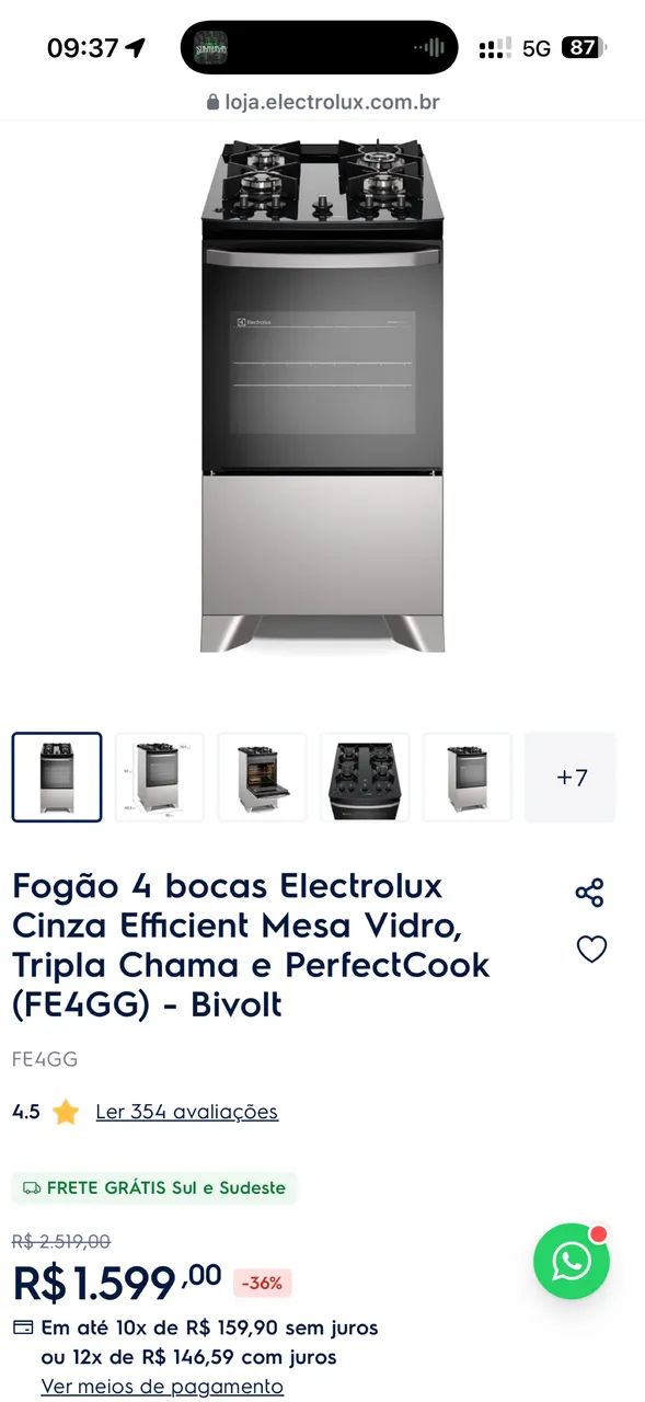 Fogão Eletrolux 4 bocas mesa de Vidro - Foto 3