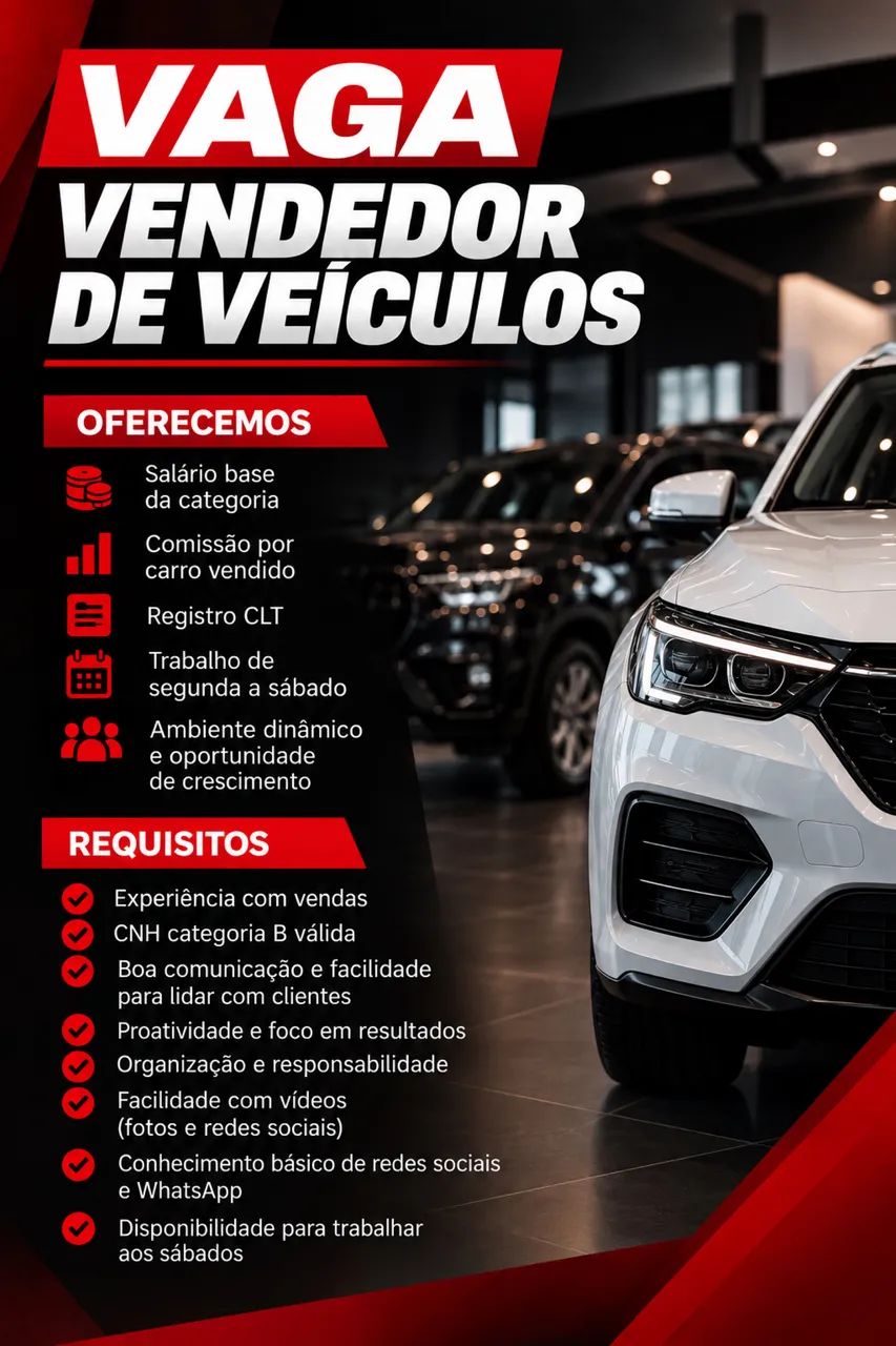 VAGA: VENDEDOR DE VEÍCULOS 