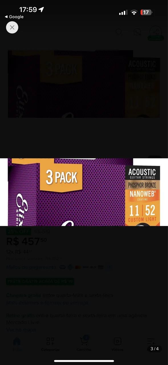 Kit com 3 encordoamentos Elixir Phosphor Bronze aço  - Foto 3