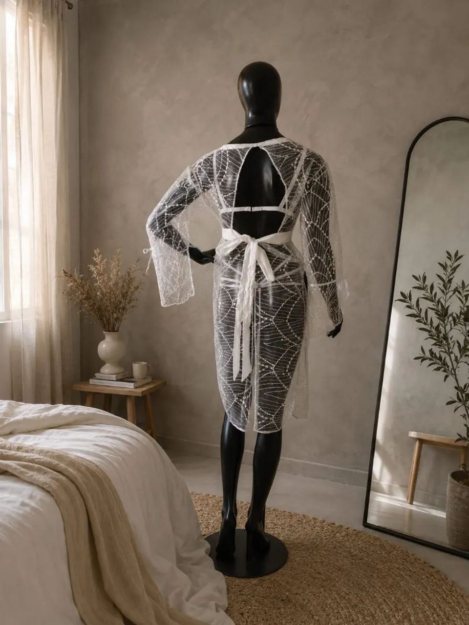Conjunto Noiva de Lua 3 peças em Tule e Renda - branca com tiras e Robe  - Foto 4