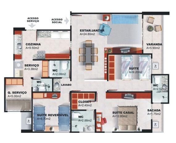 Apartamento na Praia de Iracema, 3 quartos + D.E - Foto 12