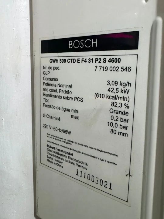 AQUECEDOR A GAS  BOSCH - GLP - 25 LTS 