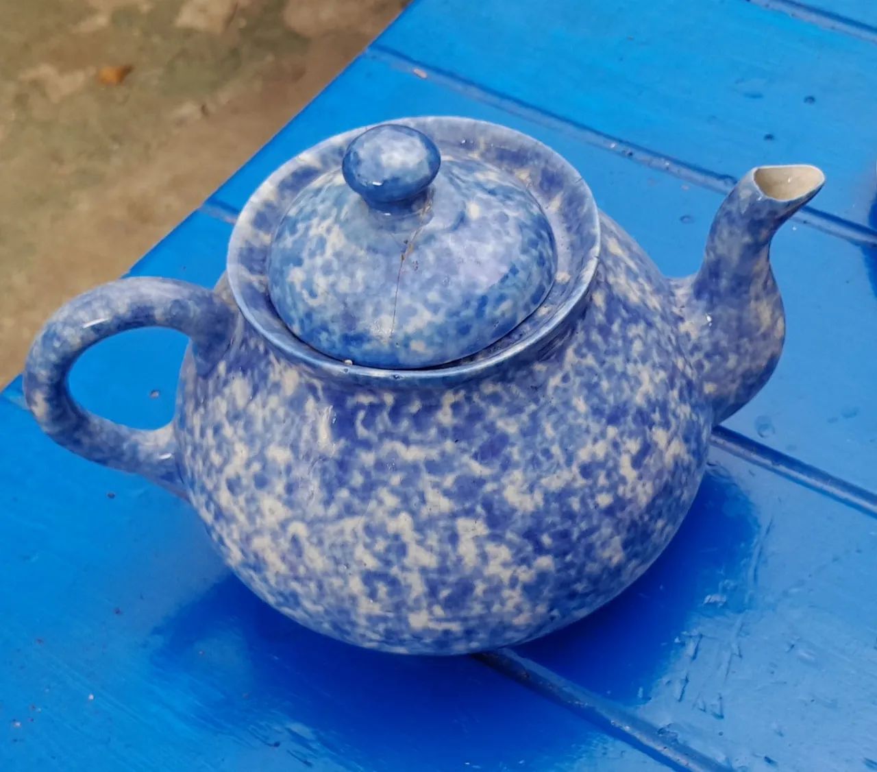 Bule de cerâmica azul e branco - Decoração vintage