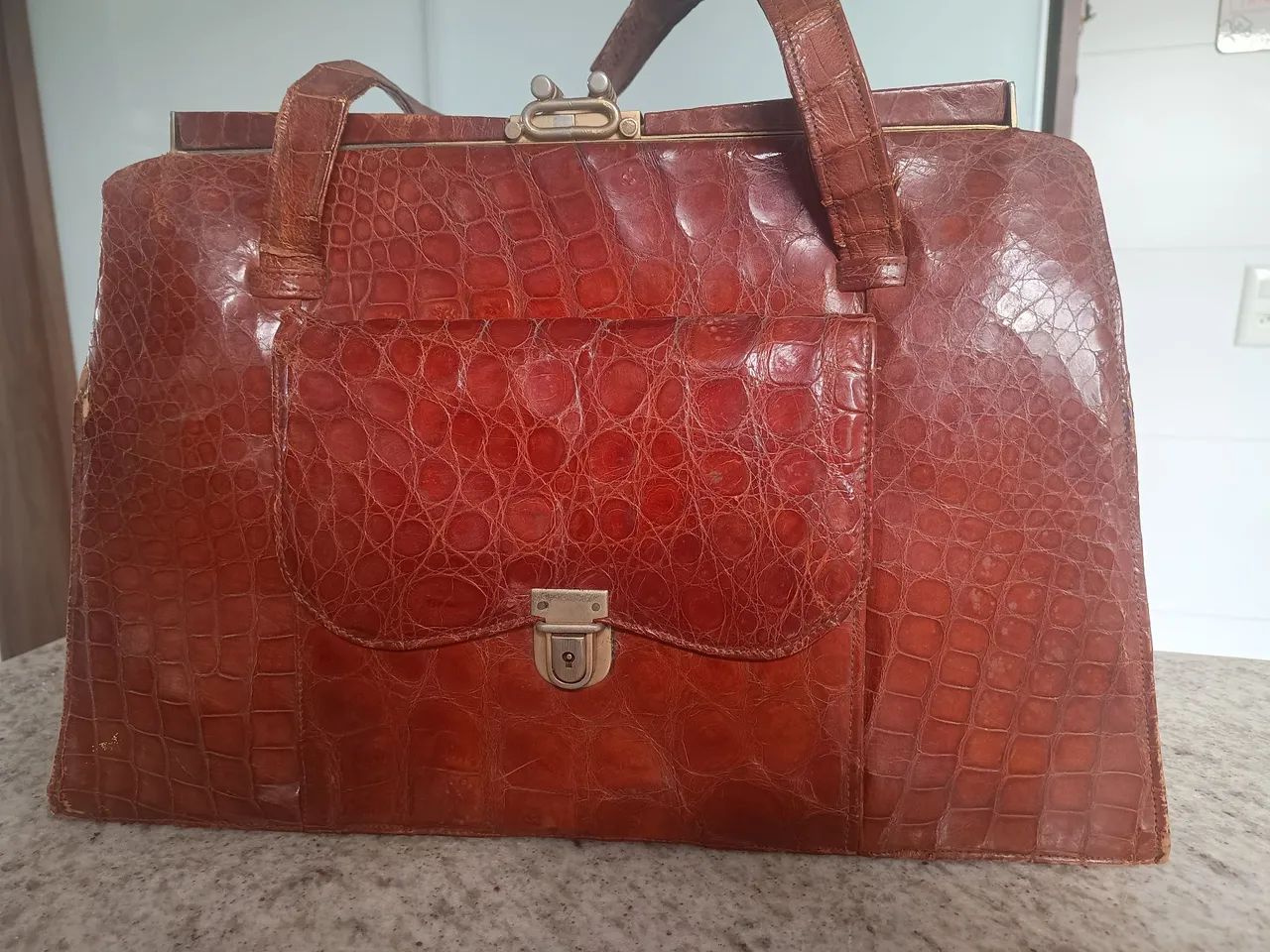 Bolsa de Couro Croco Vintage