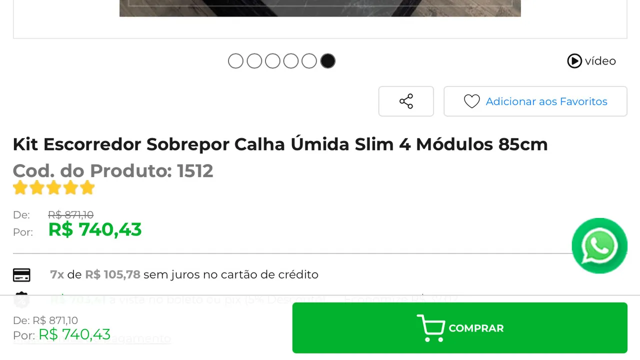 Kit Escorredor Sobrepor Calha Úmida Slim 4 Módulos 85cm