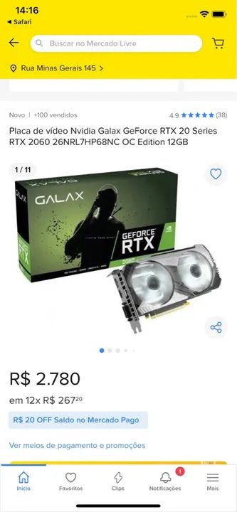 Placa de Vídeo Galax GeForce RTX 2060 12GBolaxa