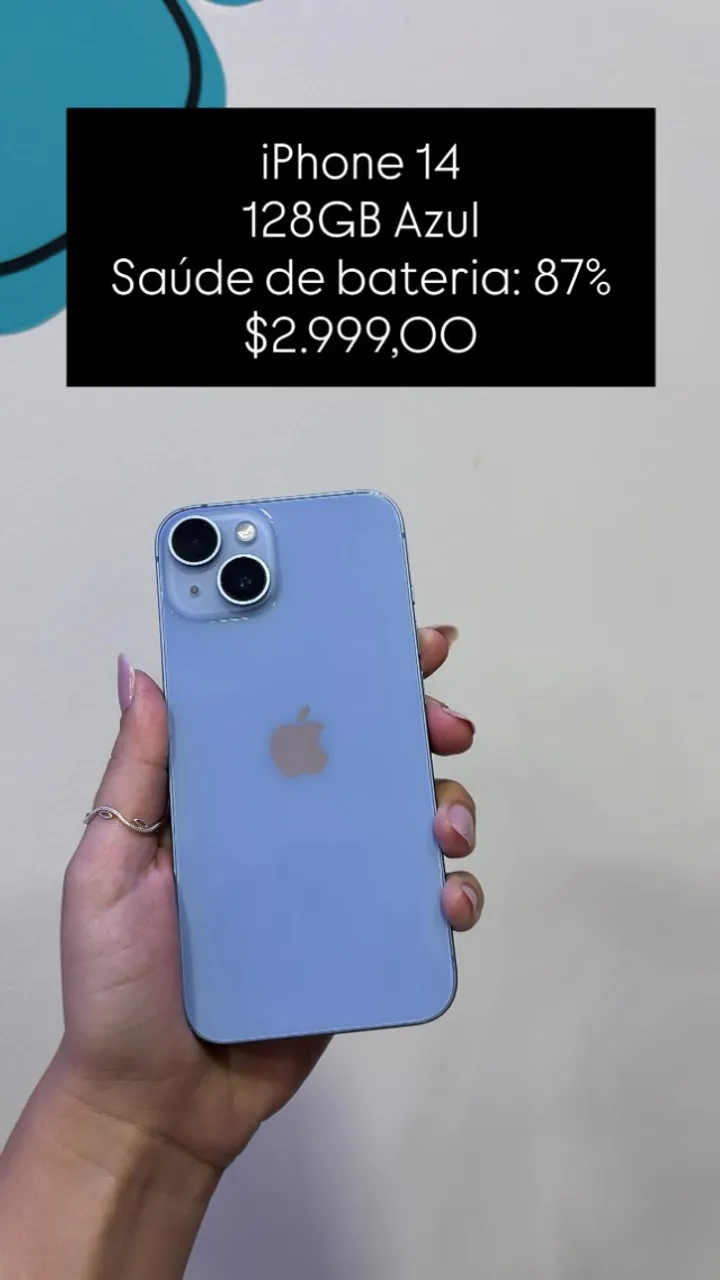 iPhone 13 256GB Azul Saúde de bateria 81% R$2.900,00 | Semi Novo