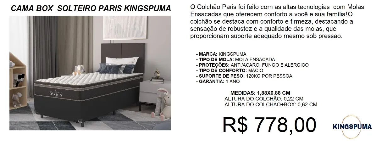 Cama box solteiro com molas ensacadas - Excelente performance