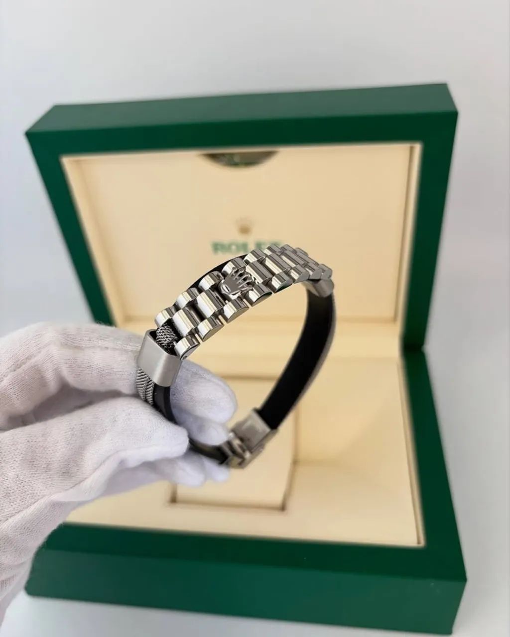 Pulseira Masculina Rolex em Couro e Aço - Foto 2