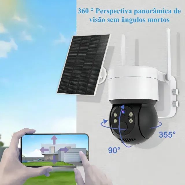 Camera De Segurança Solar Wi-fi Prova D'água Visão 360 graus Q6 Lens 3.6mm