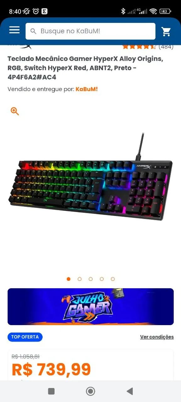 Teclado Gamer HyperX Alloy Origins US RGB - Foto 4