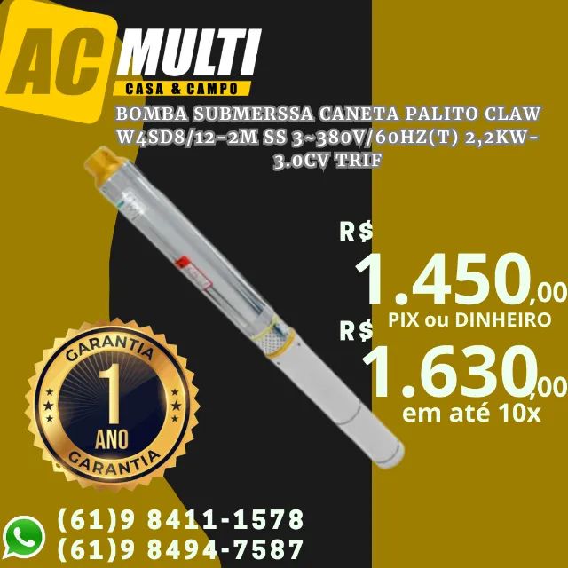 Bomba submerssa Caneta Palito Claw W4SD8/12-2M SS 3~380V/60HZ(T) 2,2KW- 3.0CV trif