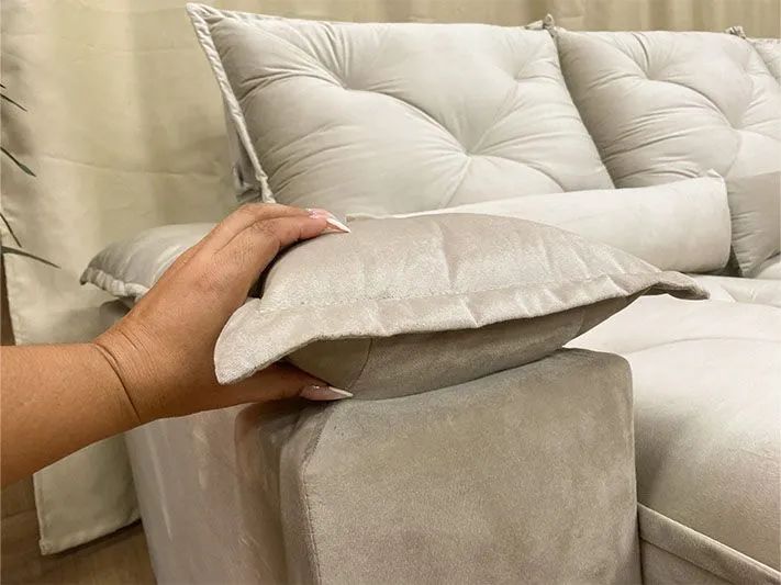 Sofá Retrátil 2 Lugares 180cm Veludo Bege - Foto 4