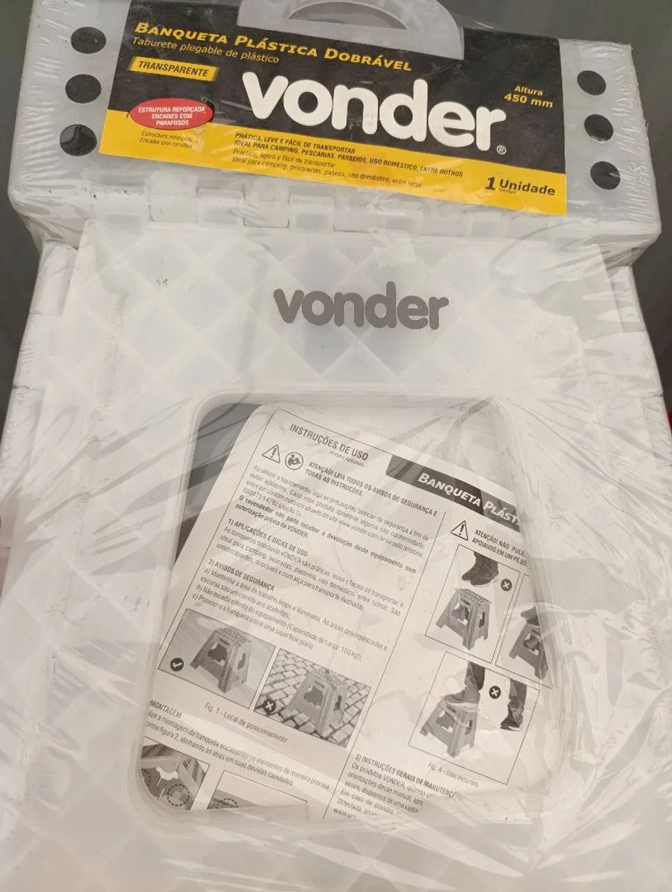 Banqueta plástica dobrável vonder 450mm nova 