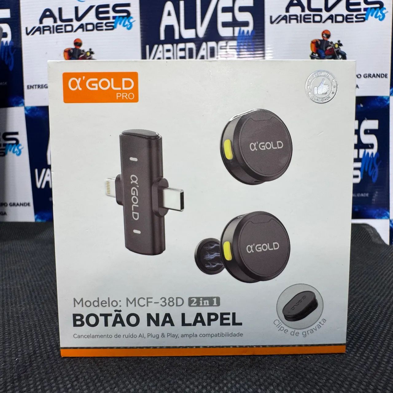 Microfone Lapela Duplo Redondo Com Ímã e Adaptador Tipo c e Lightning