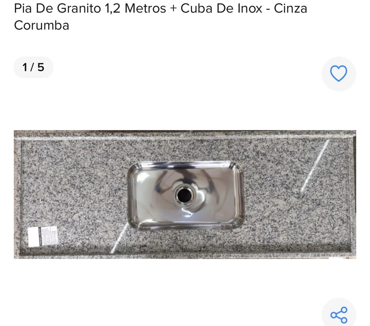 Pia de Granito 1,2 Metros + Cuba de Inox - Cinza Corumba