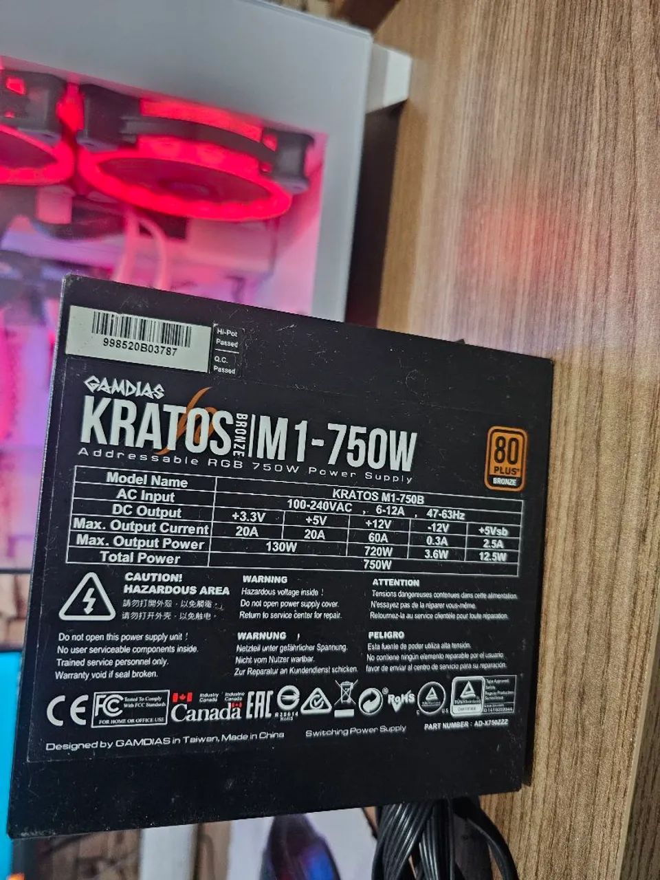 Fonte GAMDIAS KRATOS IM1-750W RGB 750W 80 PLUS BRONZE