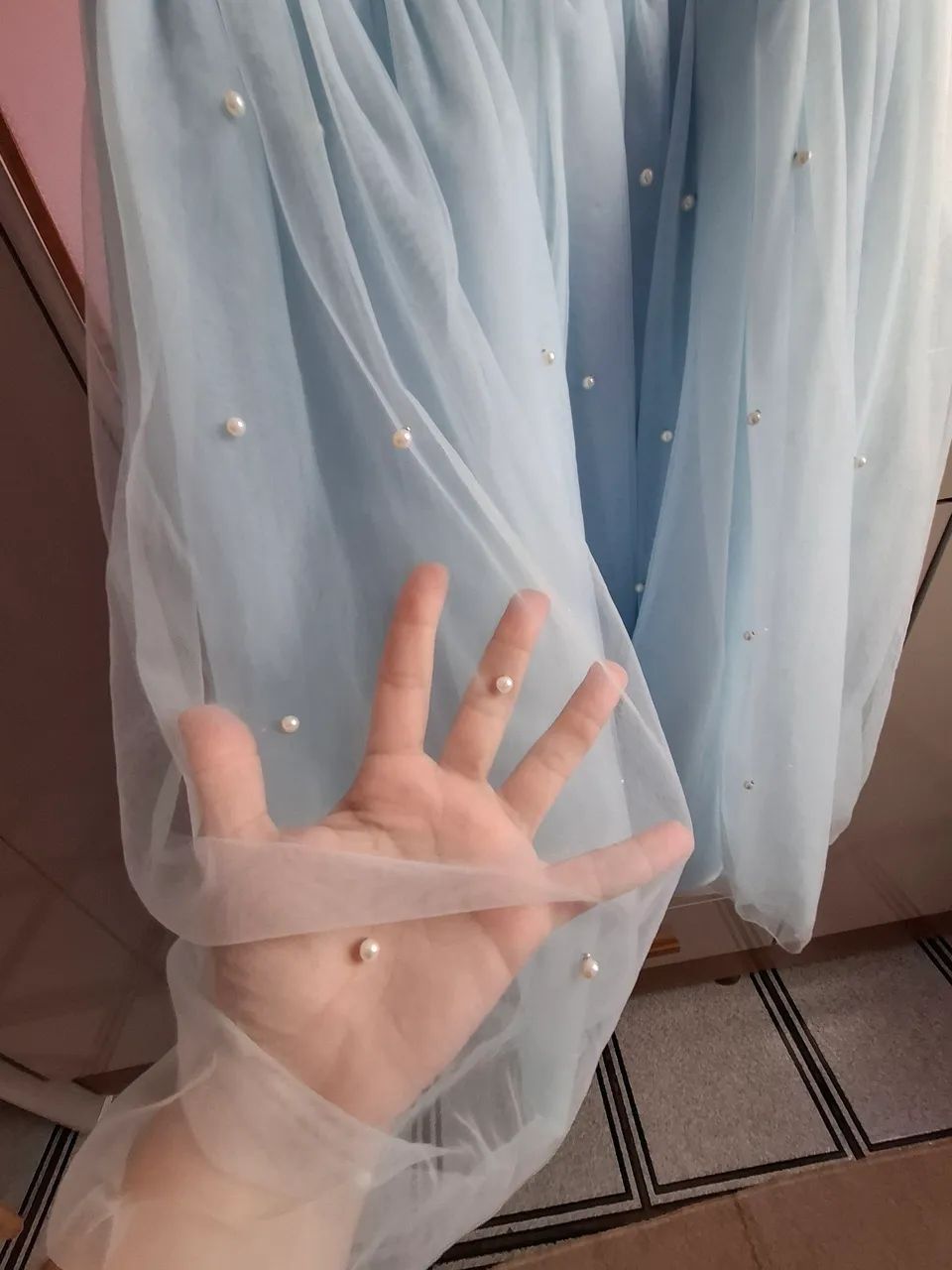 Vestido de Festa Infantil Azul com Laço - Foto 5