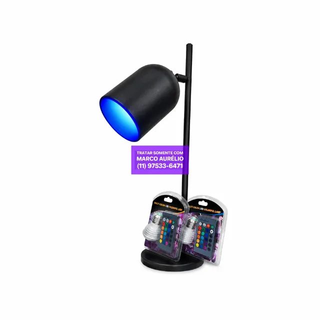 Luminária de Mesa E27 Preta com Lâmpada 3W RGB, Controle 2x Lâmpadas Extras - R$ 250
