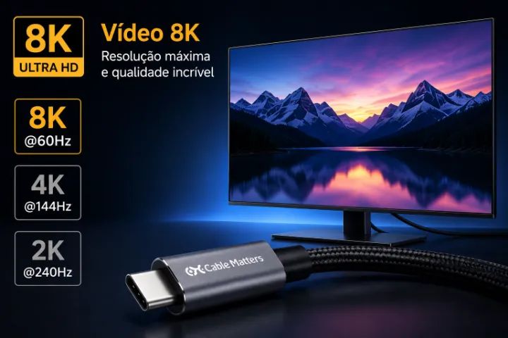 Cabo 20Gbps Celular Notebook PC Tablet USB-C Para USB-C 240W 8K 1,8m Cable Matters Lacrado - Foto 5