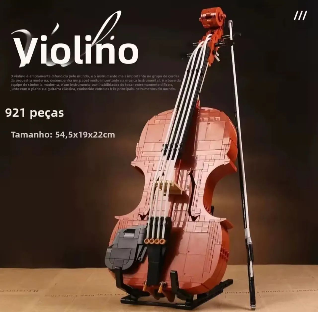 Blocos de Montar Violino Decorativo 921 Pçs Com Arco Display Musical marca Mega tipo Lego - Foto 4