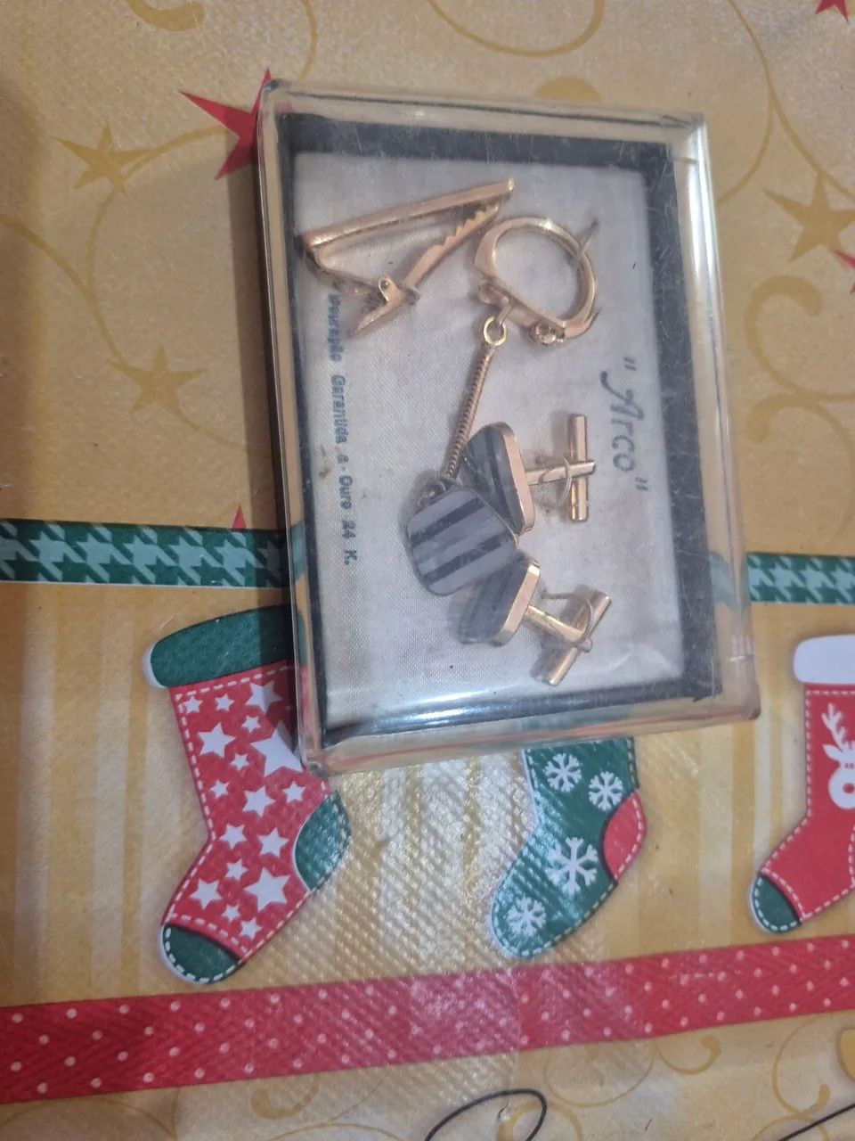 Abotoadura masculina antiguidade.banhada a ouro - Foto 4