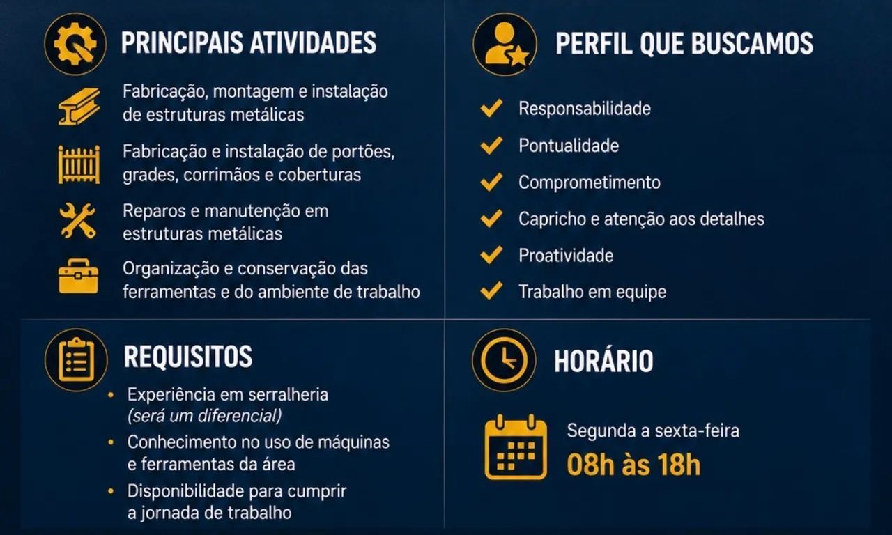 VAGA PARA CARGO DE SERRALHEIRO  - Foto 2
