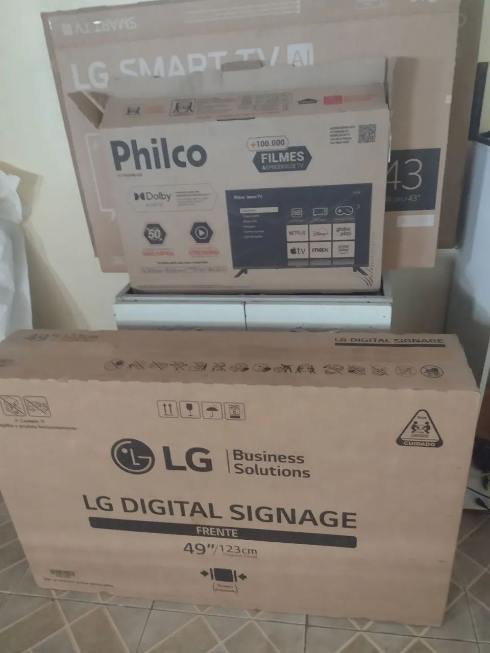 CAIXA DE TV SMART COM ISOPOR DE 32, 43, 49, 50 POLEGADAS 