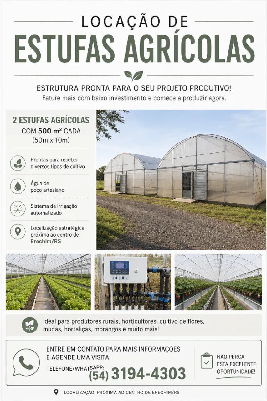 LOCAÇÃO DE ESTUFAS