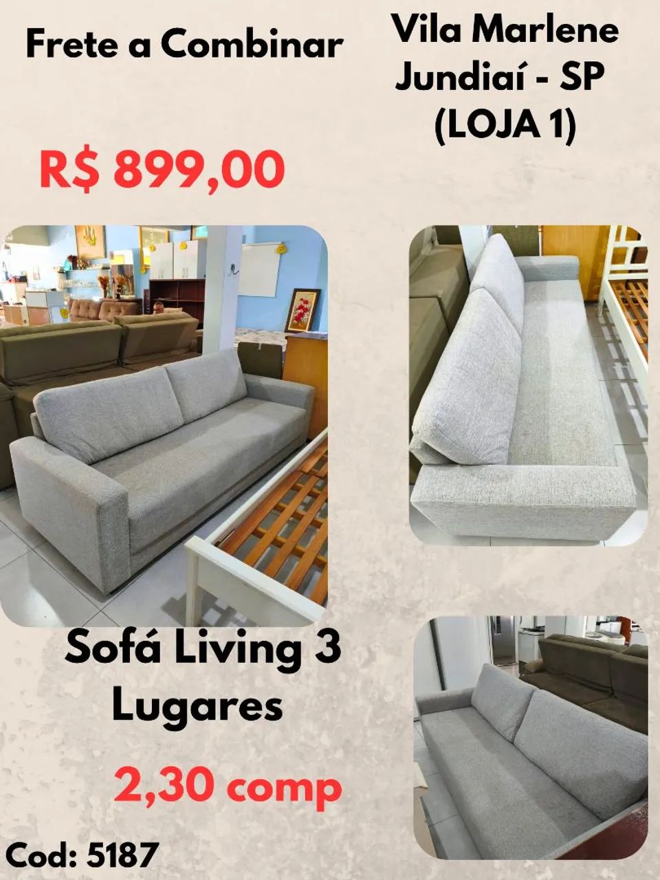 Sofá living 3 Lugares 