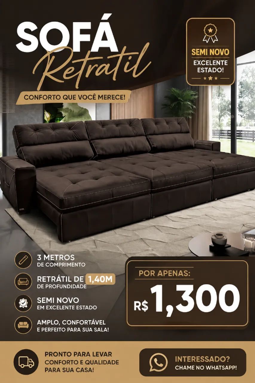 Sofa Retrátil - Marrom - Foto 2