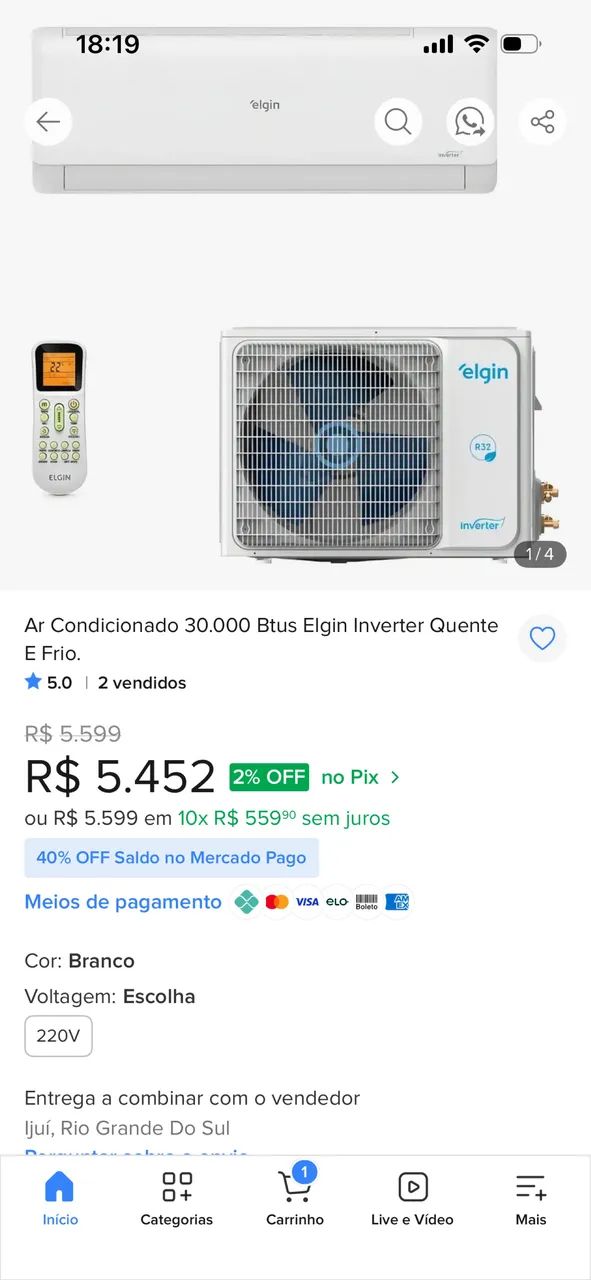 Ar condicionado 30000 btus elgin 