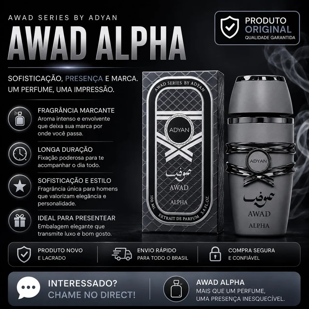 Perfume Árabe Masculino Adyan Awad Extrait Edp 100ml Original - Foto 3