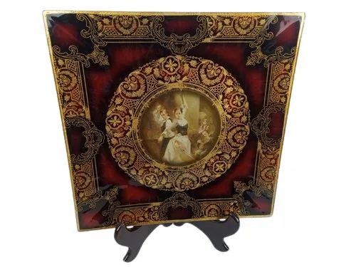 PRATO DECORATIVO ESPANHOL EM VIDRO VINTAGE - PEÇA RARA COM SUPORTE 41,5CM - Foto 3