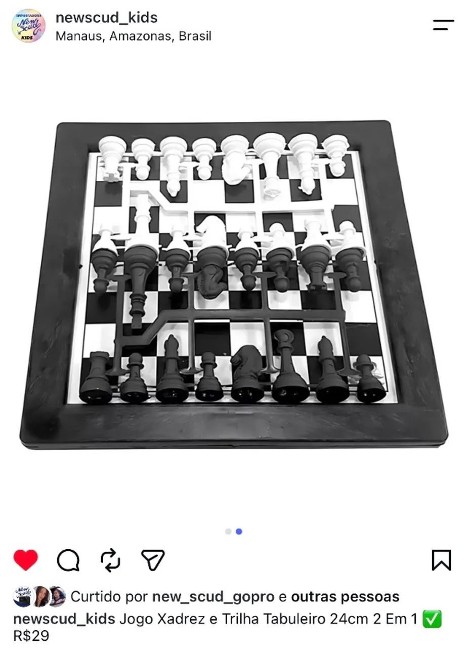 Jogo Xadrez e Trilha Tabuleiro 24cm 2 Em 1 - Foto 2