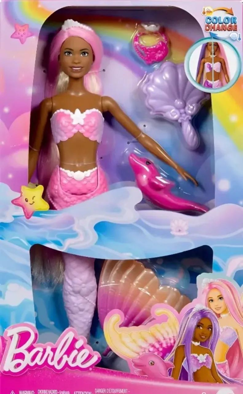 boneca Barbie sereia Cores mágicas Nova