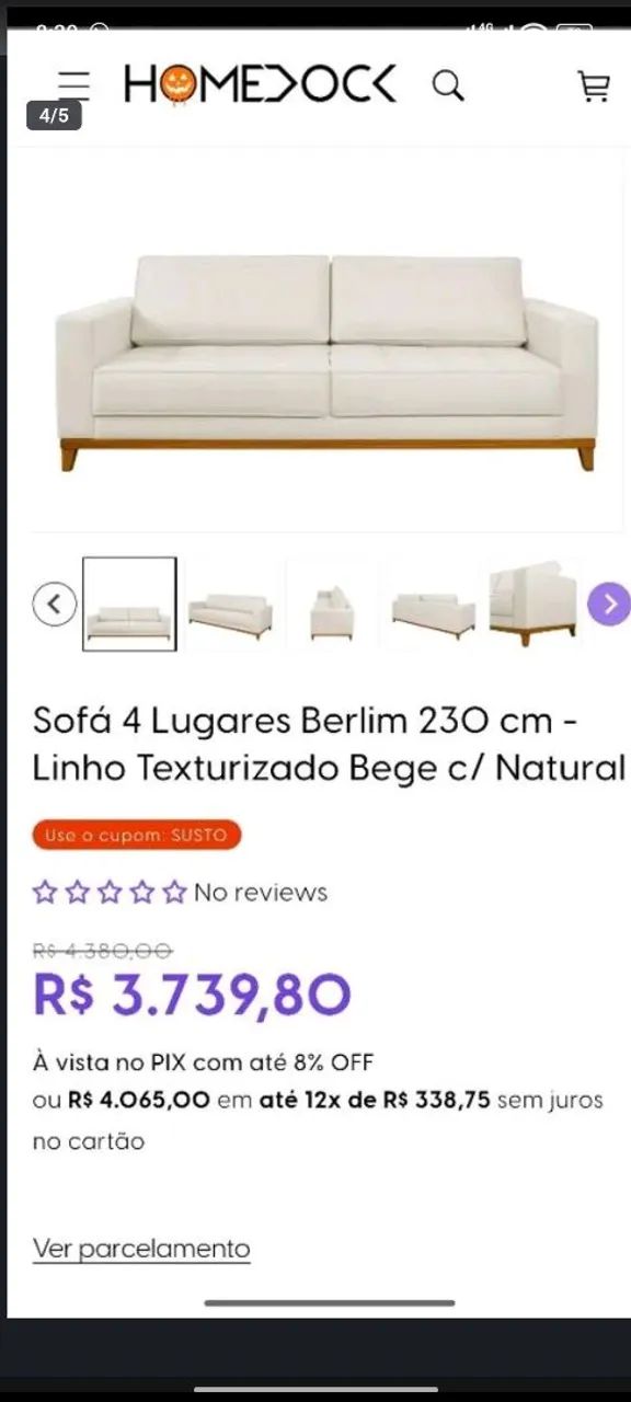 Sofá Premium em couro marrom e linho cinza, 4 lugares, pés de madeira maciça  - Foto 4