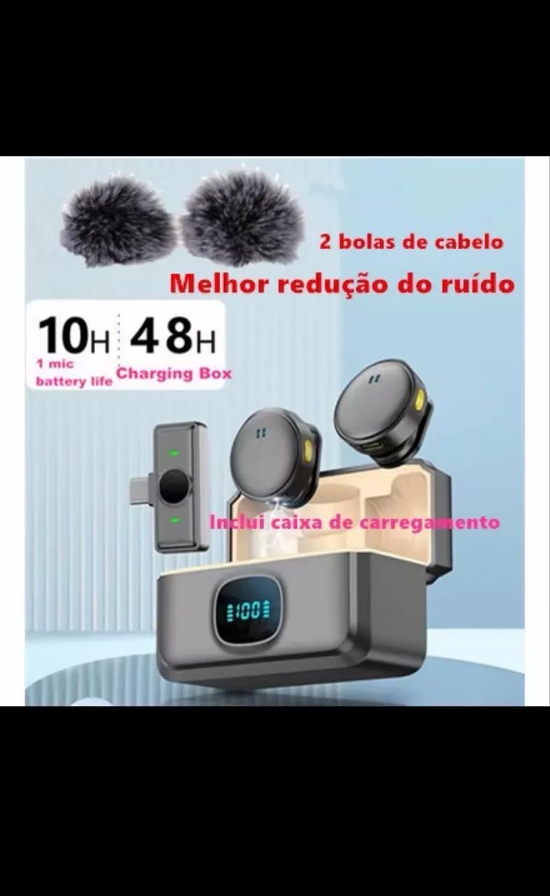 Microfone sem fio com redução de ruído bola de pelo Mini microfone  - Foto 4